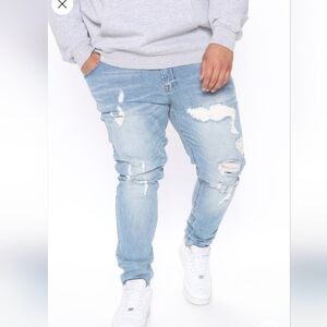 Fashion Nova Men's Light Blue Ripped Skinny Jeans